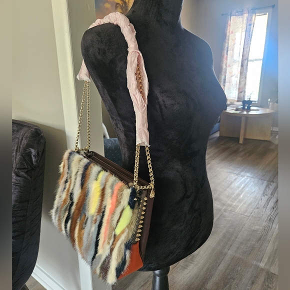 Christian louboutin fur multicolor side studs shoulder bag with gold hardware - Picture 1 of 17